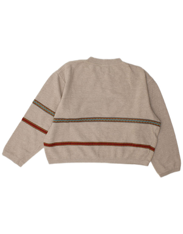 Stefanel Womens Crop Graphic Sweatshirt Jumper UK 14 Medium Grey Striped