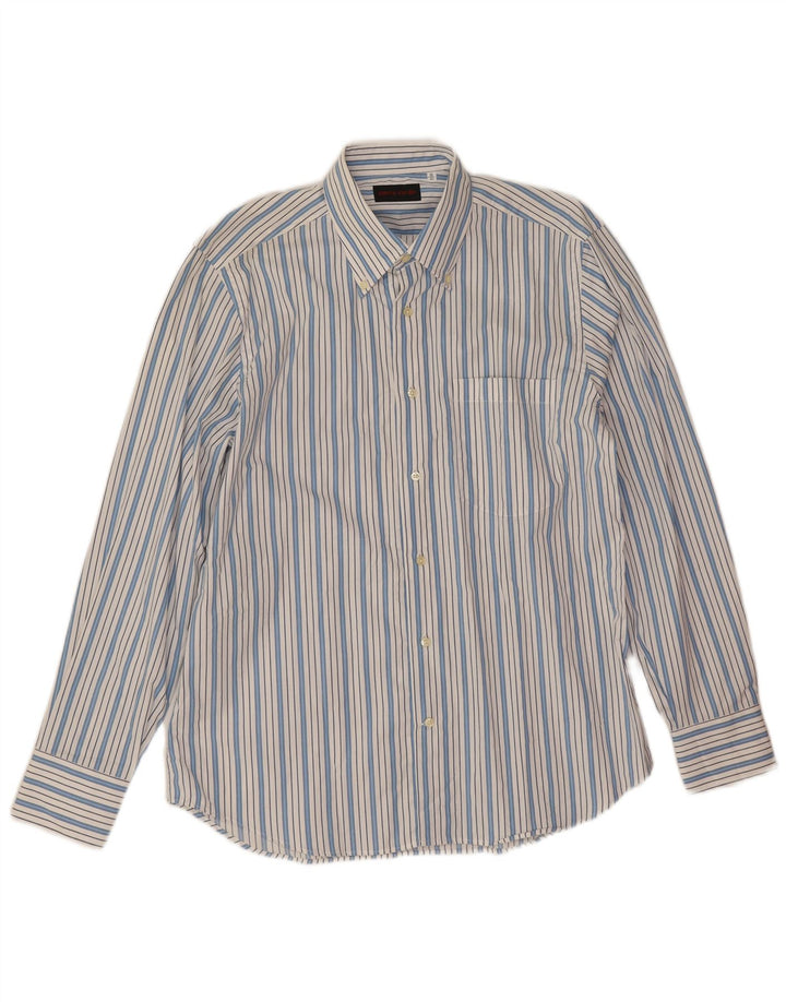 Pierre Cardin Mens Shirt Size 41 16 Large Blue Striped Cotton