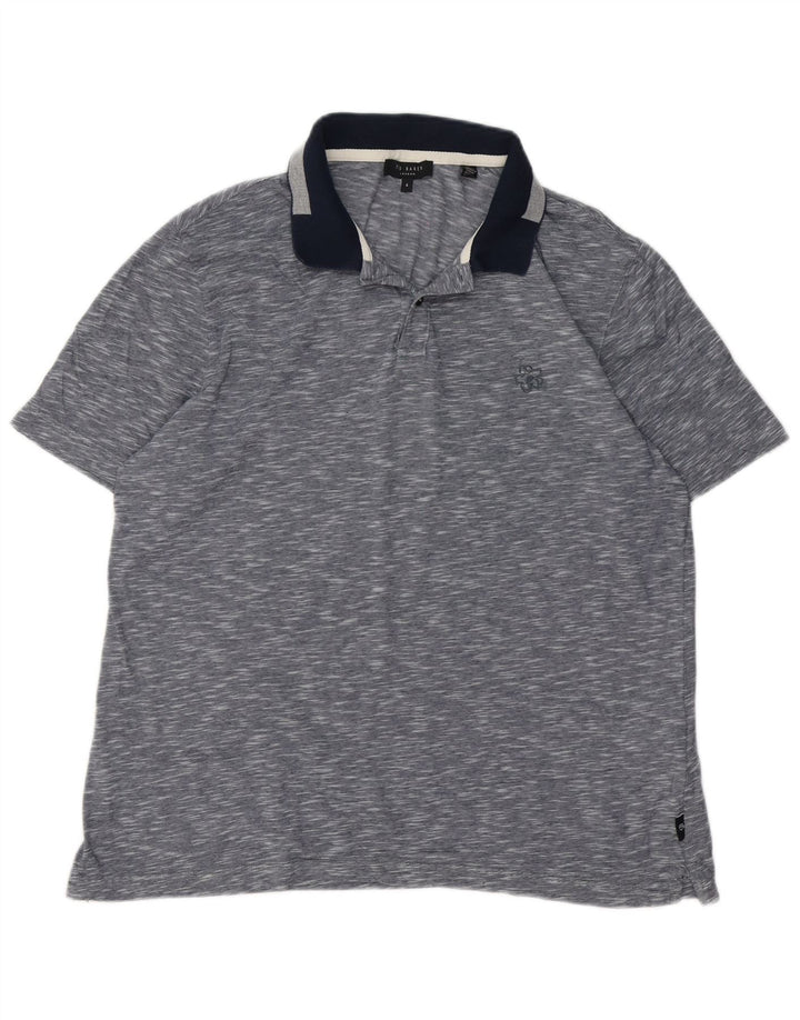 Ted Baker Mens Polo Shirt Size 4 Large Navy Blue Flecked Cotton