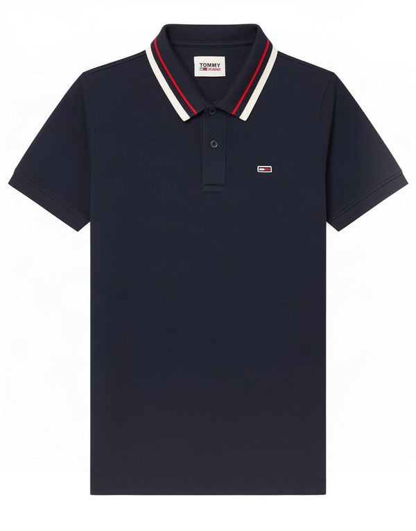 Tommy Hilfiger Mens Polo Shirt Small Navy Blue Striped Cotton