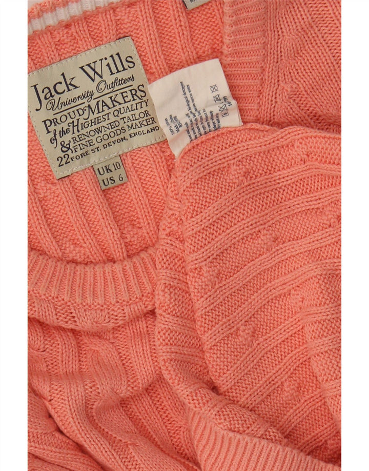 JACK WILLS Womens Crop Crew Neck Jumper Sweater UK 10 Small Pink Cotton