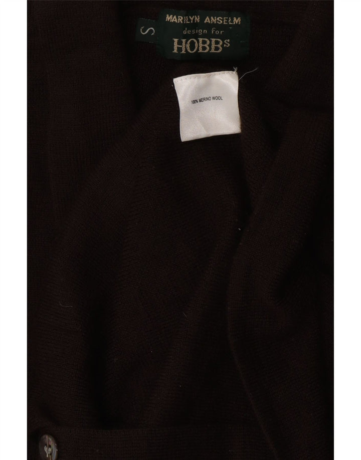HOBBS Womens Cardigan Sweater UK 8 Small Brown Merino Wool