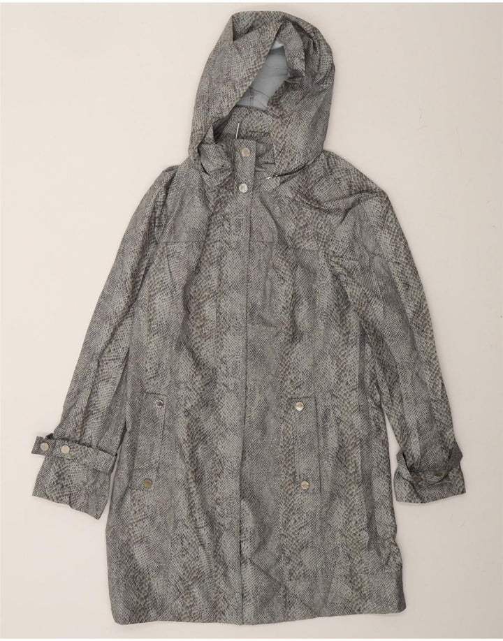 CALVIN KLEIN Womens Hooded Raincoat UK 14 Medium Grey Animal Print Vintage Calvin Klein and Second-Hand Calvin Klein from Messina Hembry 