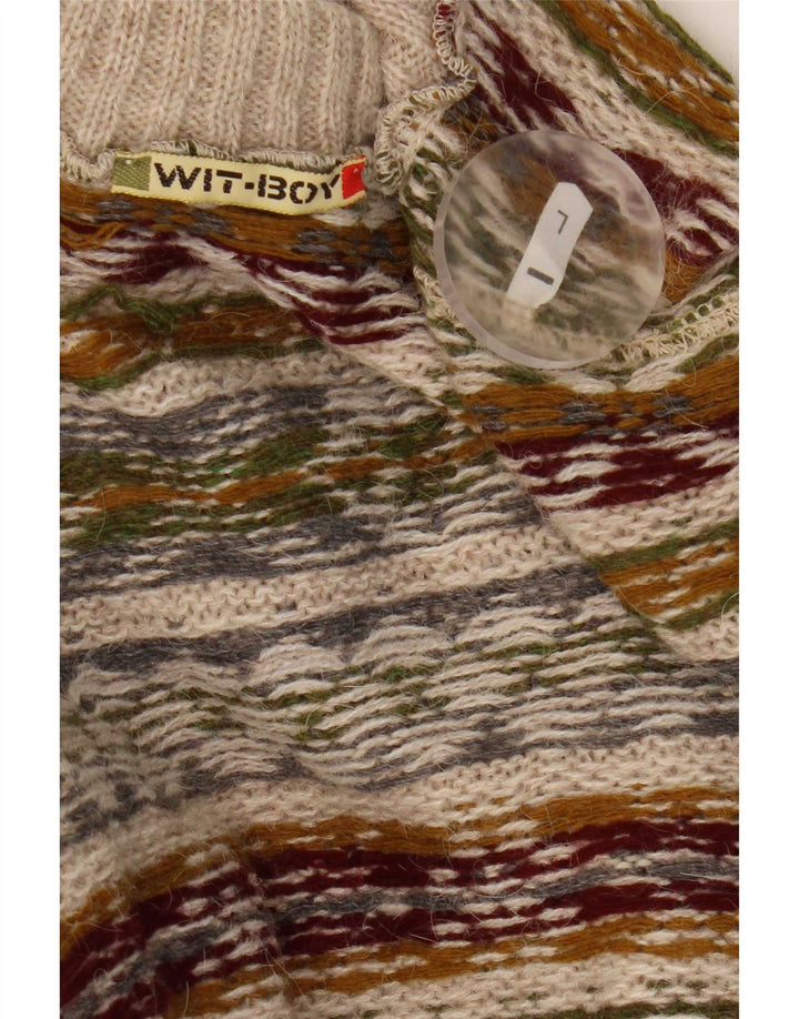 Wit Boy Mens Roll Neck Jumper Sweater Large Beige Fair Isle Alpaca Wool