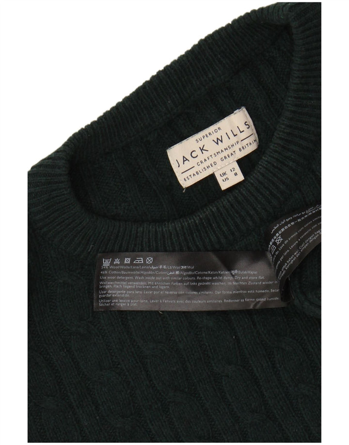 JACK WILLS Womens Crop Crew Neck Jumper Sweater UK 12 Medium Green Wool