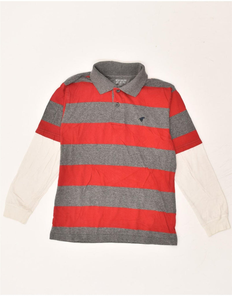 WRANGLER Boys Long Sleeve Polo Shirt 10-11 Years Large Grey Striped Cotton | Vintage Wrangler | Thrift | Second-Hand Wrangler | Used Clothing | Messina Hembry 