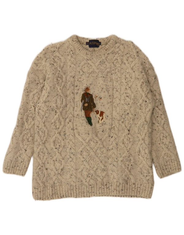 Acorn Mens Graphic Crew Neck Jumper Sweater Large Beige Flecked New Wool