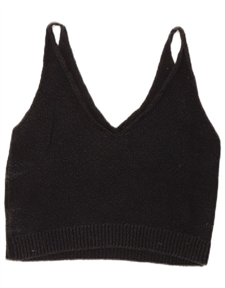 Zara Womens Crop Sleeveless Knit Blouse Top UK 12 Medium Grey Viscose