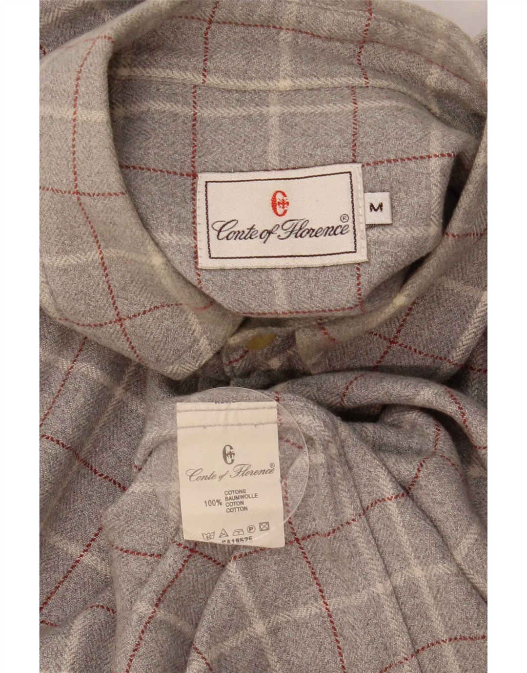 Conte of Florence Mens Flannel Shirt Medium Grey Check Cotton