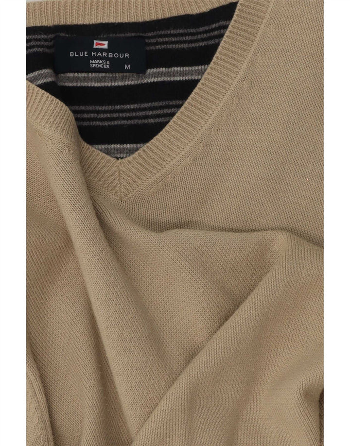 Marks & Spencer Mens Blue Harbour V-Neck Jumper Sweater Medium Beige