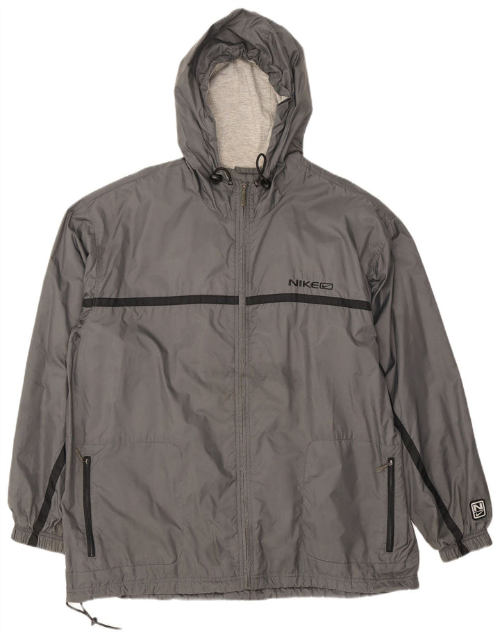 Nike Mens Hooded Rain Jacket UK 42 XL Grey Polyester