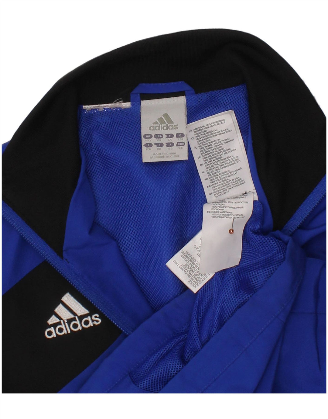 ADIDAS Boys Tracksuit Top Jacket 7-8 Years Blue Colourblock Polyester