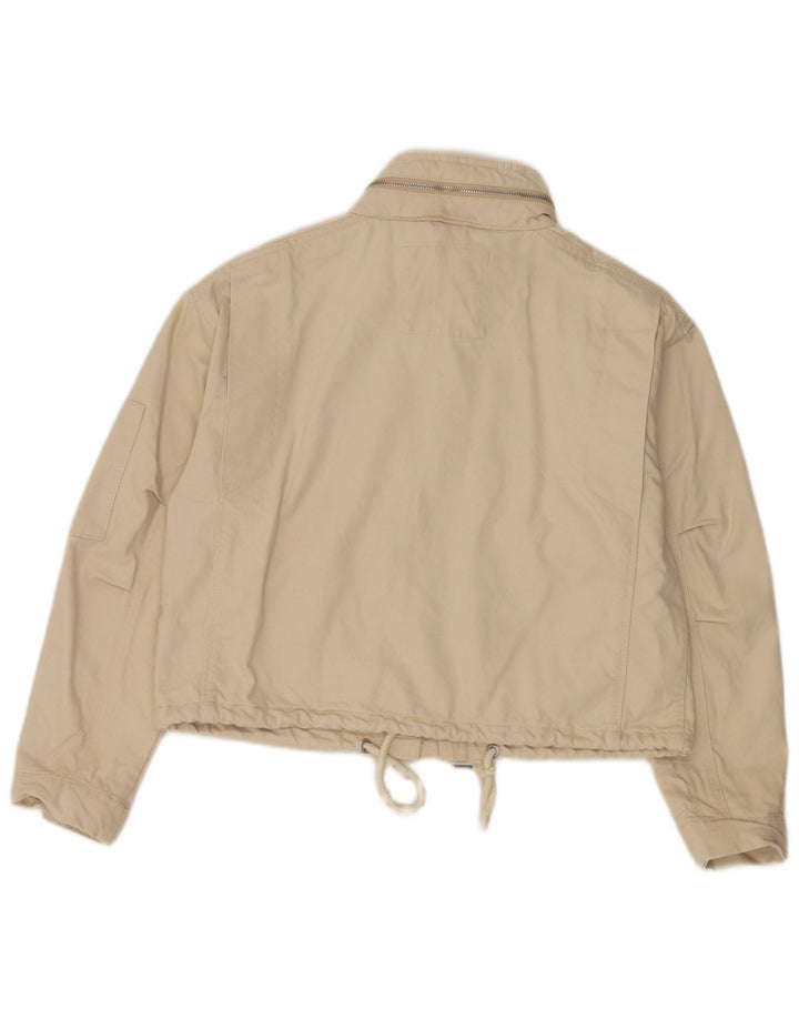 Superdry Womens Crop Oversized Utility Jacket UK 8 Small  Beige Cotton