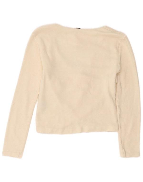 Zara Womens Crop Long Sleeve Blouse Top UK 10 Small Off White Viscose