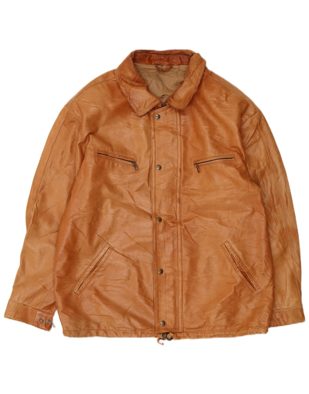 Vintage Mens Leather Jacket UK 38 Medium Beige Leather