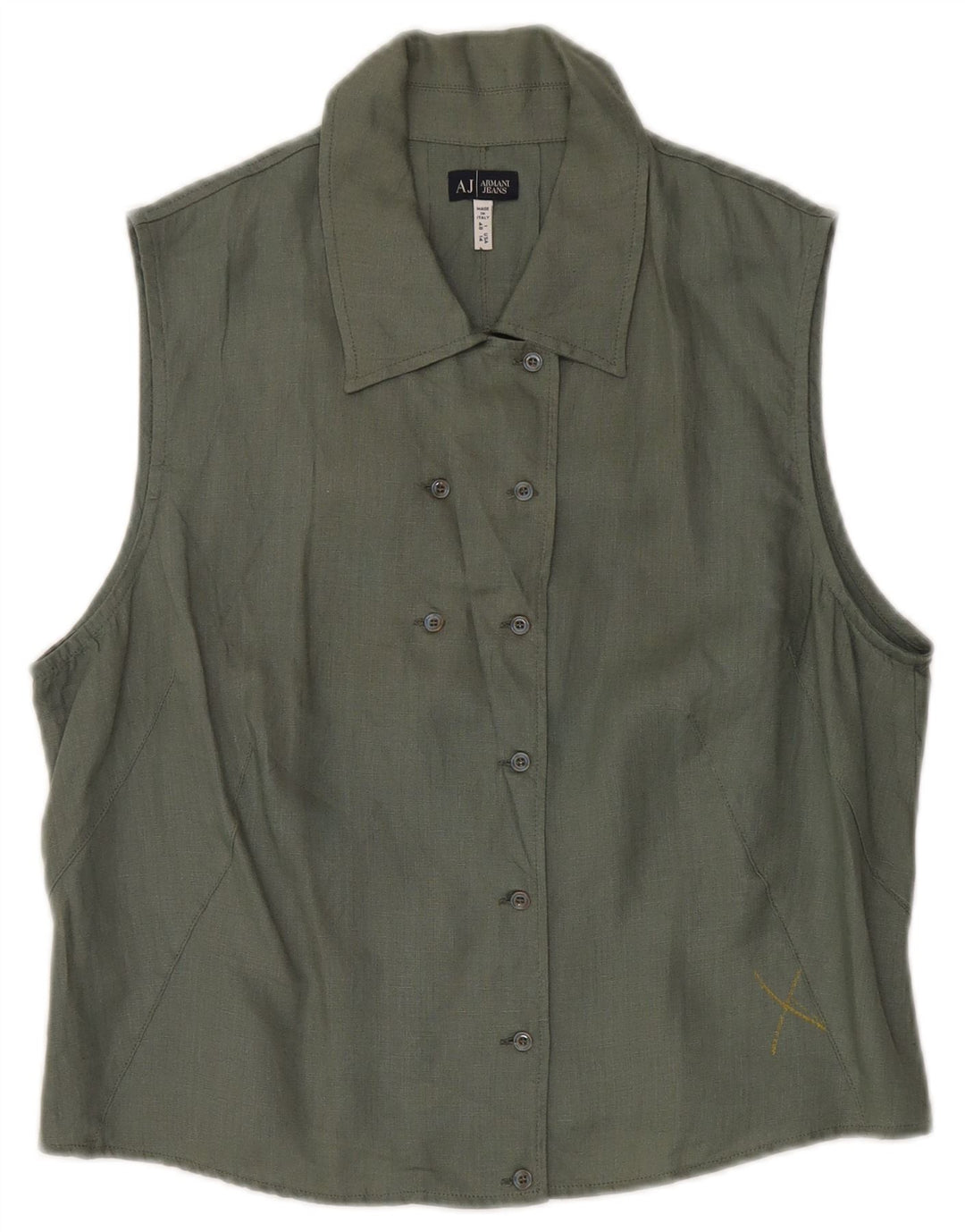Armani Jeans Womens Sleeveless Double Breasted Shirt Blouse IT 48 XL Khaki