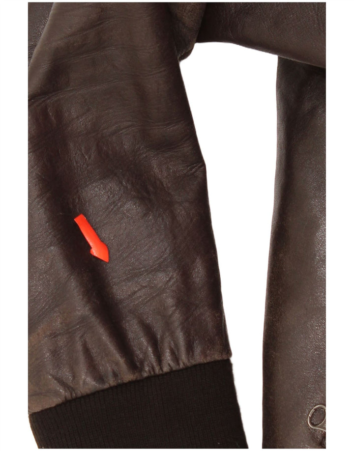 On Spirit Mens Bomber Leather Jacket IT 48 Medium Brown Leather