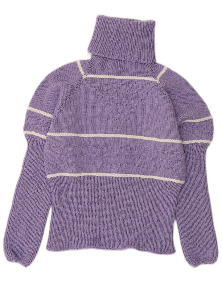VINTAGE Womens Roll Neck Jumper Sweater UK 10 Small Purple Striped