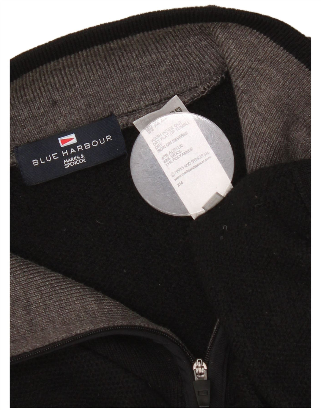 MARKS & SPENCER Mens Blue Harbour Zip Neck Jumper Sweater XL Black Acrylic