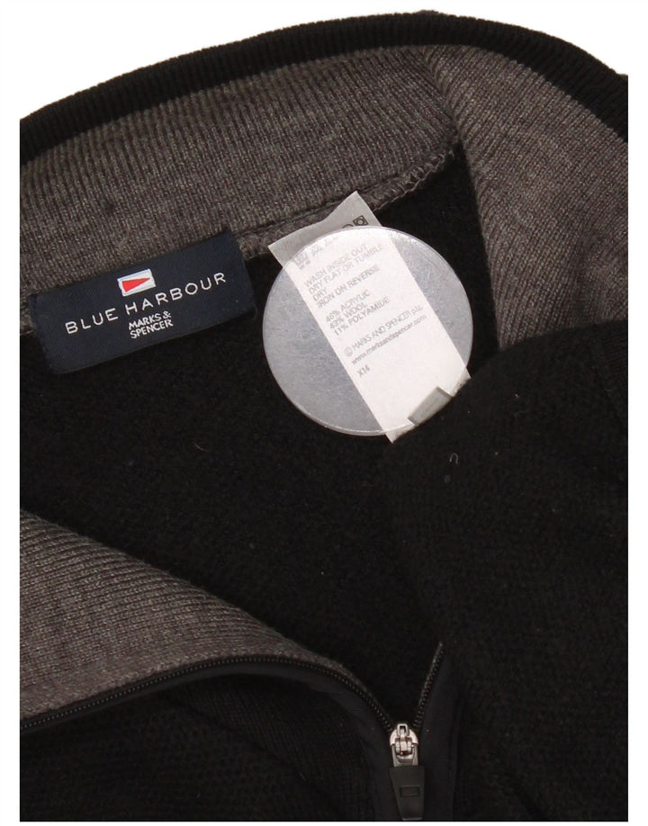 MARKS & SPENCER Mens Blue Harbour Zip Neck Jumper Sweater XL Black Acrylic