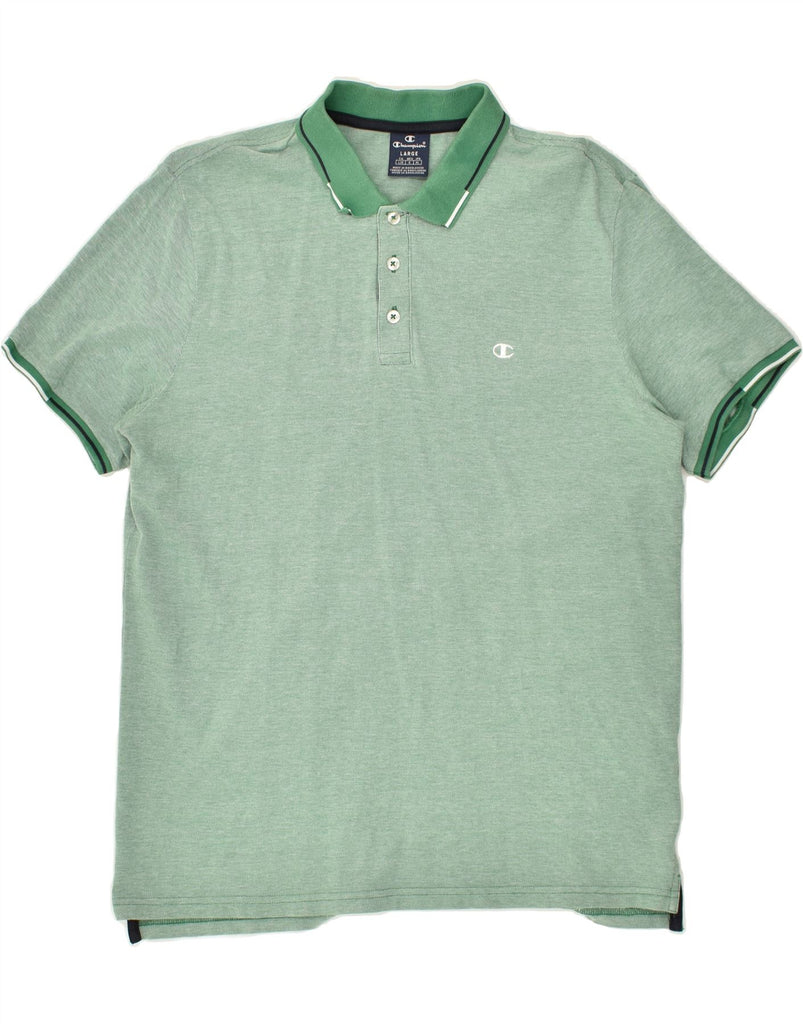 CHAMPION Mens Polo Shirt Large Green Cotton | Vintage Champion | Thrift | Second-Hand Champion | Used Clothing | Messina Hembry 