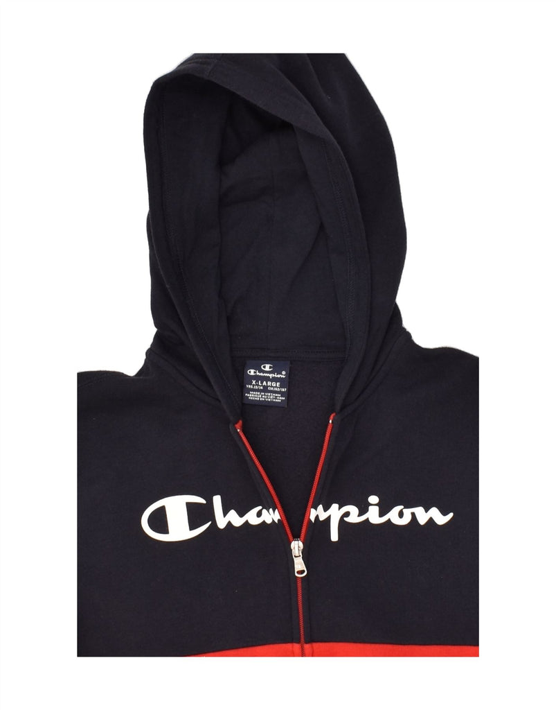 CHAMPION Boys Graphic Zip Hoodie Sweater 13-14 Years XL Red Colourblock | Vintage Champion | Thrift | Second-Hand Champion | Used Clothing | Messina Hembry 