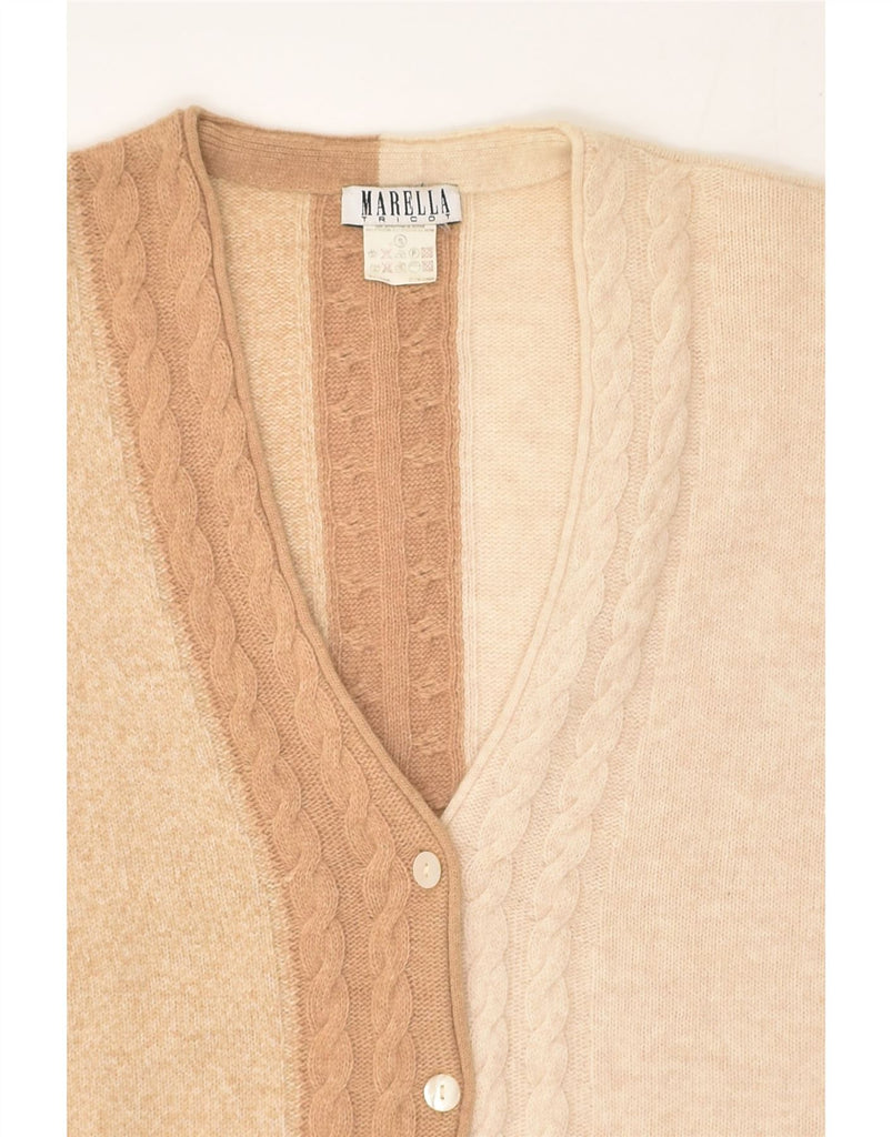 MARELLA Womens Cardigan Sweater UK 10 Small Beige Colourblock Wool | Vintage Marella | Thrift | Second-Hand Marella | Used Clothing | Messina Hembry 