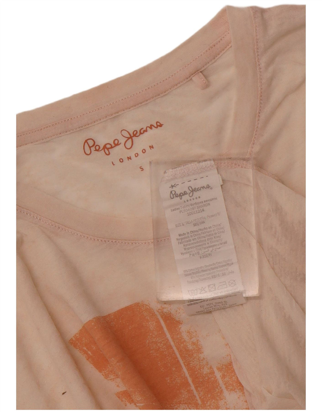 PEPE Jeans Womens Oversized Graphic T-Shirt Top UK 10 Small Beige Cotton