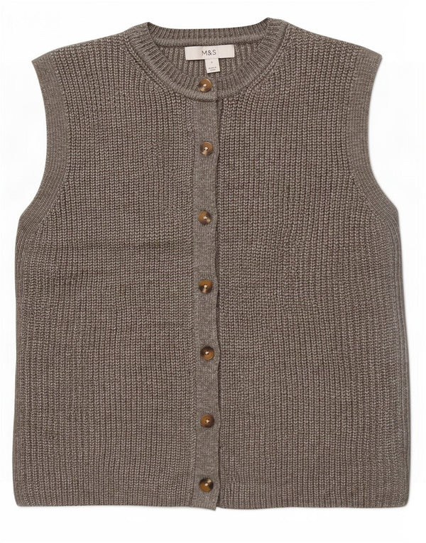 Marks & Spencer Womens Sleeveless Cardigan Sweater UK 10 Small Grey