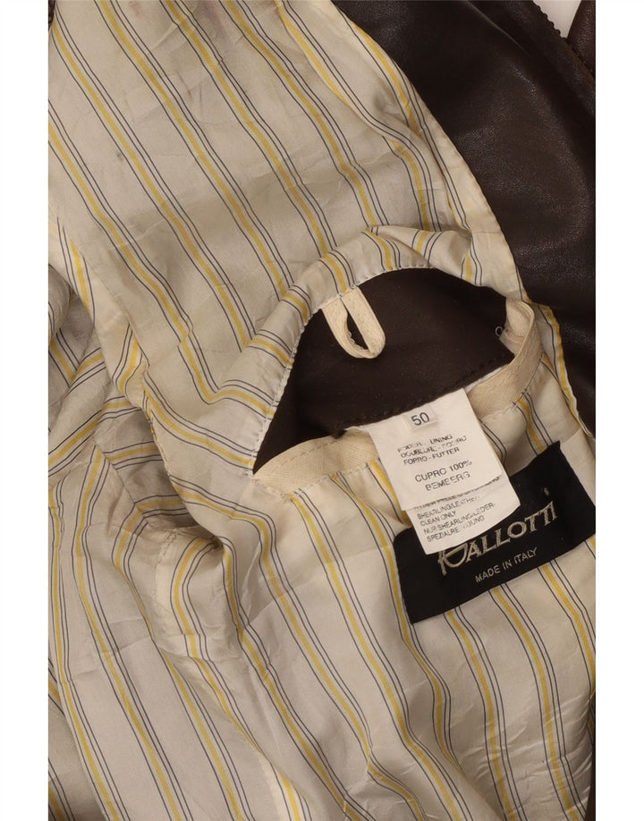 GALLOTTI Mens Bomber Leather Jacket IT 50 Large Brown Leather