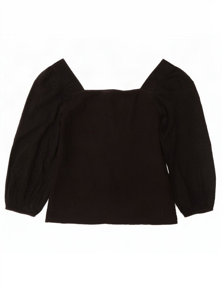 Fat Face Womens 3/4 Sleeve Blouse Top UK 16 Large Black Cotton