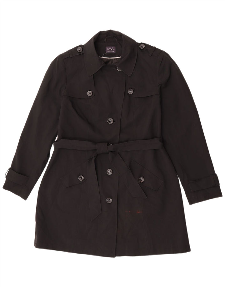 Marks & Spencer Womens Trench Coat UK 16 Large Black Polyester