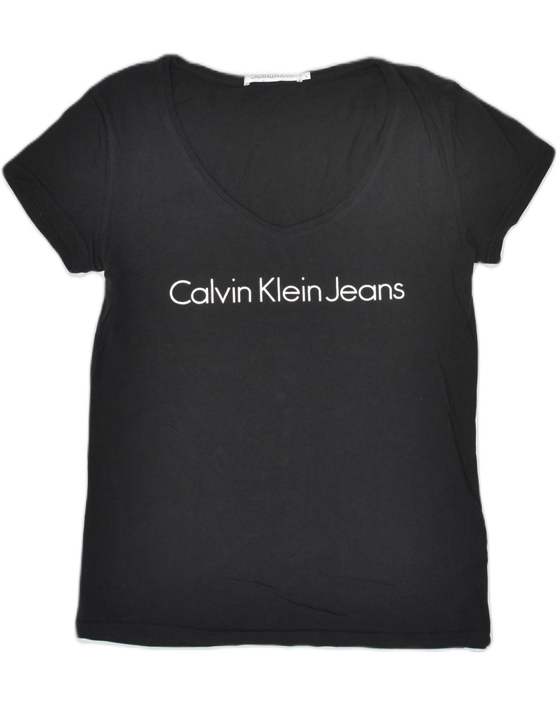 CALVIN KLEIN Womens Graphic T-Shirt Top UK 14 Large Black Cotton | Vintage Calvin Klein | Thrift | Second-Hand Calvin Klein | Used Clothing | Messina Hembry 