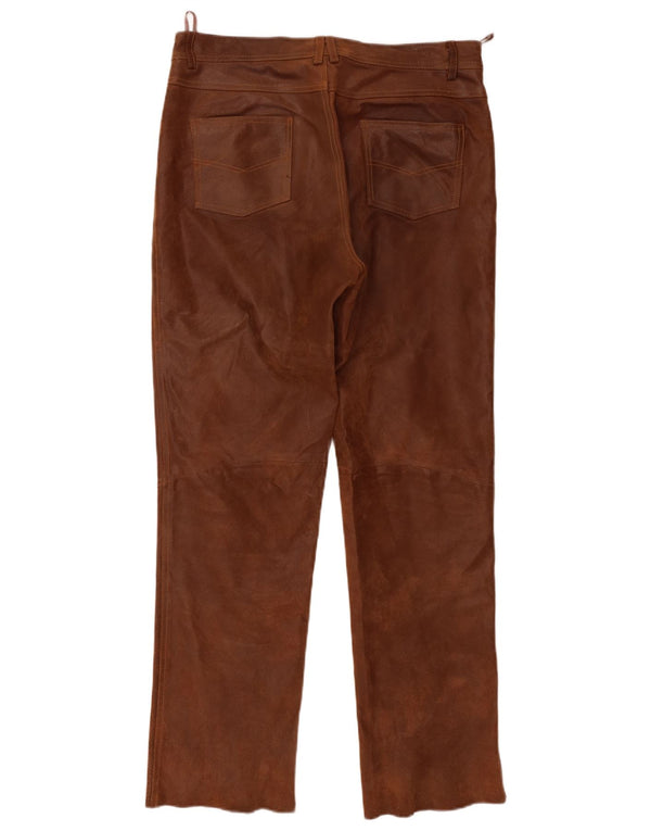 Vintage Mens Straight Suede Trousers IT 48 Medium W32 L31 Brown Leather