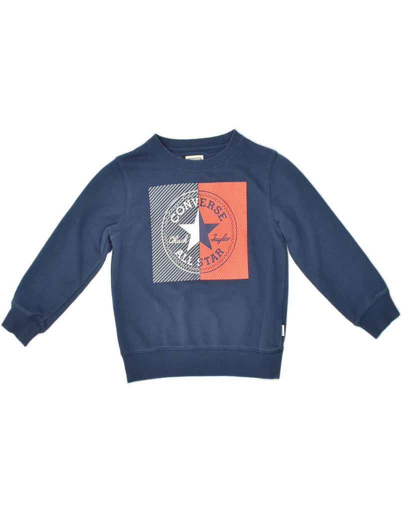 CONVERSE Boys Graphic Sweatshirt Jumper 4-5 Years Navy Blue Vintage Converse and Second-Hand Converse from Messina Hembry 