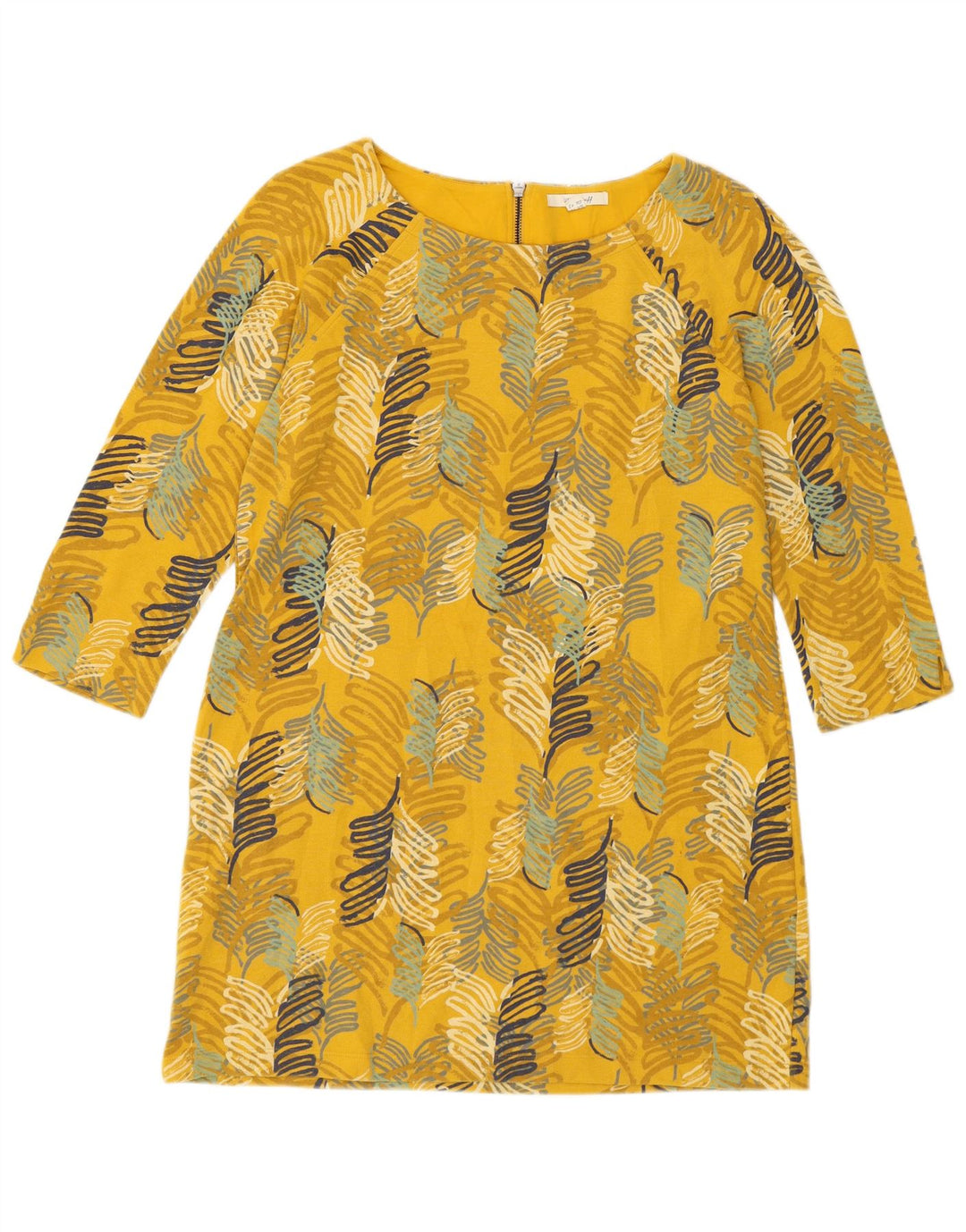 White Stuff Womens 3/4 Sleeve Shift Dress UK 14 Medium Yellow Floral