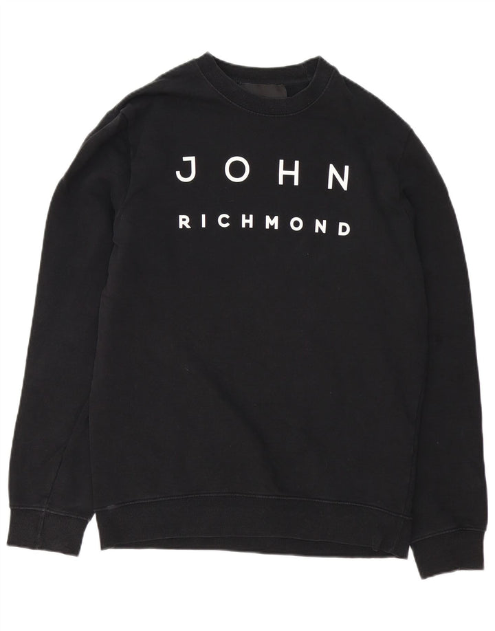 RICHMOND Mens Graphic Sweatshirt Jumper Medium Black Cotton