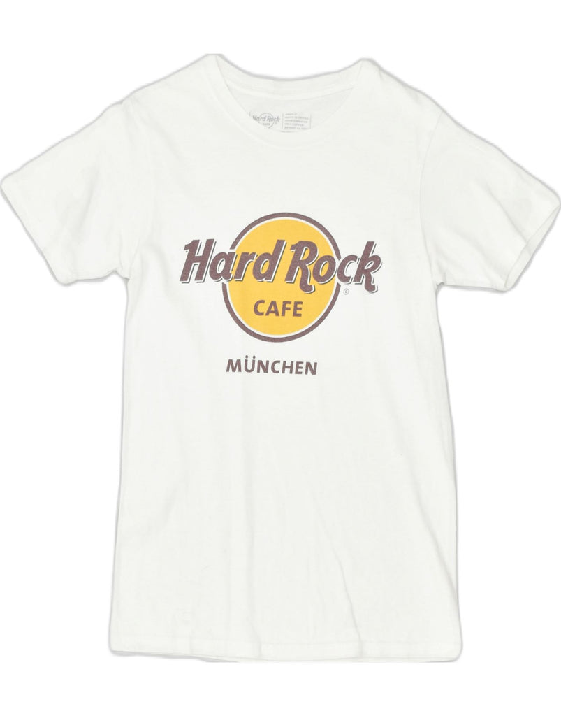 HARD ROCK CAFE Womens Munich Graphic T-Shirt Top UK 6 XS White Cotton | Vintage | Thrift | Second-Hand | Used Clothing | Messina Hembry 