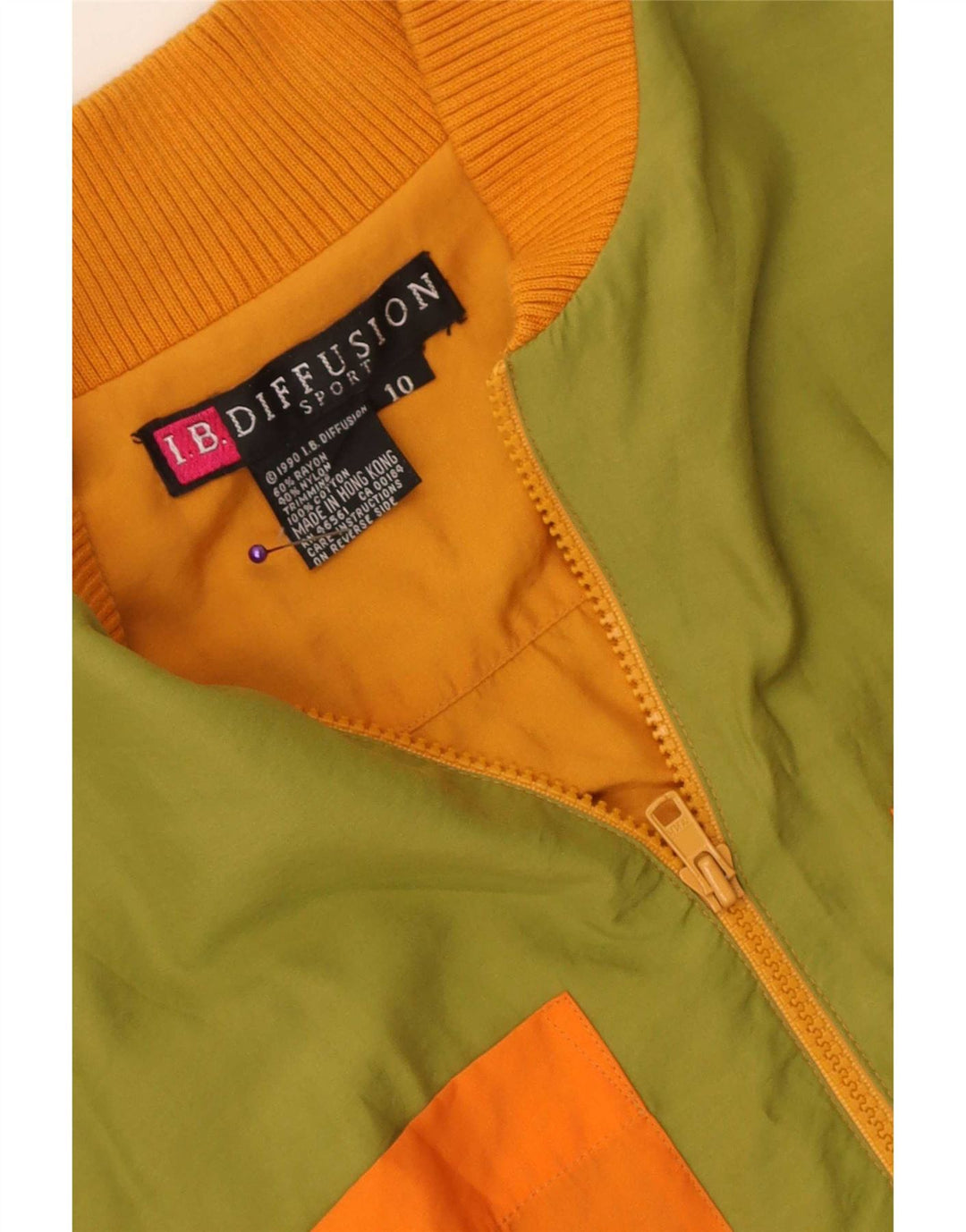 I.B Diffusion Womens Graphic Bomber Jacket US 10 Large Green Colourblock