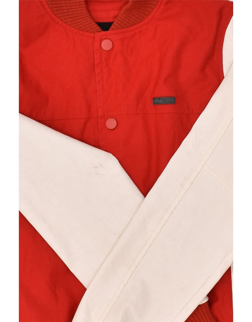 KR3W Mens Varsity Jacket UK 36 Small Red Colourblock Cotton | Vintage KR3W | Thrift | Second-Hand KR3W | Used Clothing | Messina Hembry 