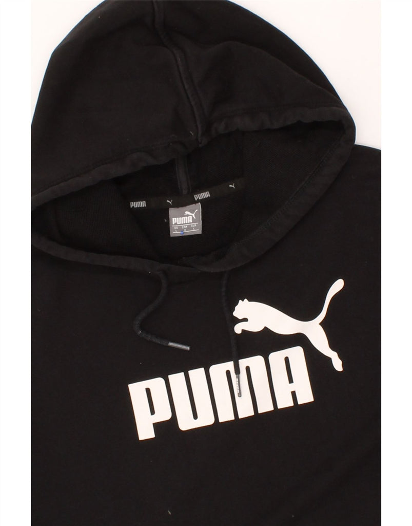 PUMA Womens Oversized Graphic Hoodie Jumper UK 16 Large Black Cotton Vintage Puma and Second-Hand Puma from Messina Hembry 
