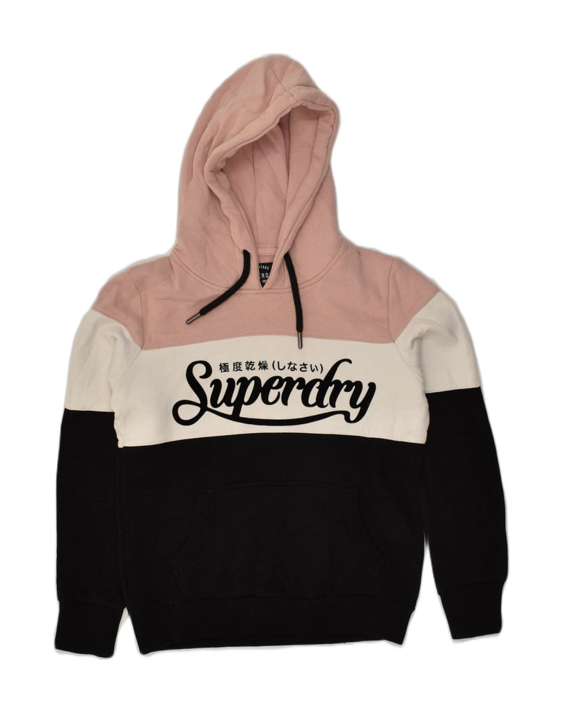 SUPERDRY Womens Heritage Graphic Hoodie Jumper UK 10 Small Black | Vintage Superdry | Thrift | Second-Hand Superdry | Used Clothing | Messina Hembry 