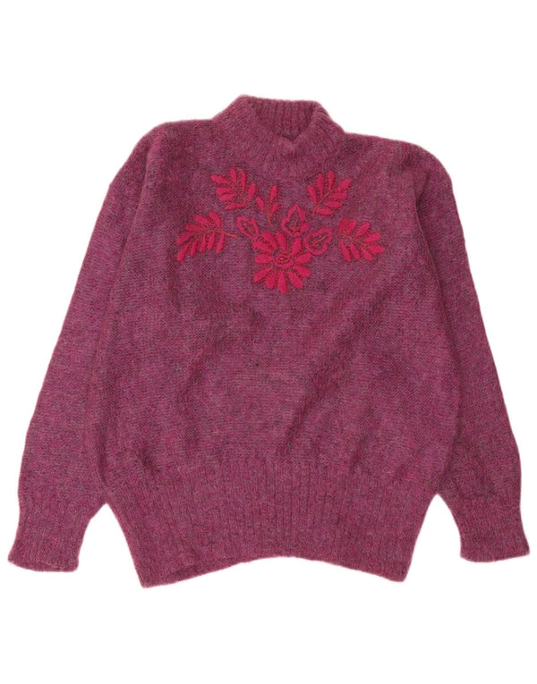 Vintage Womens Oversized Turtle Neck Jumper Sweater UK 18 XL Purple Floral