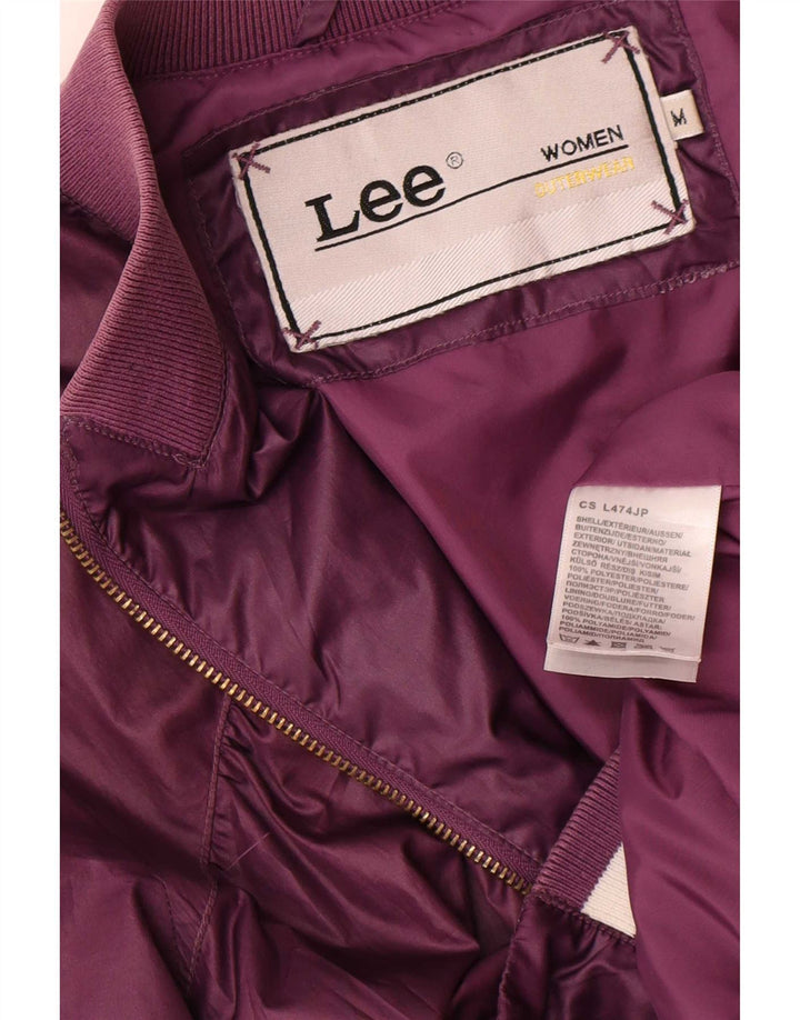 Lee Womens Graphic Bomber Jacket UK 14 Medium Burgundy Polyester