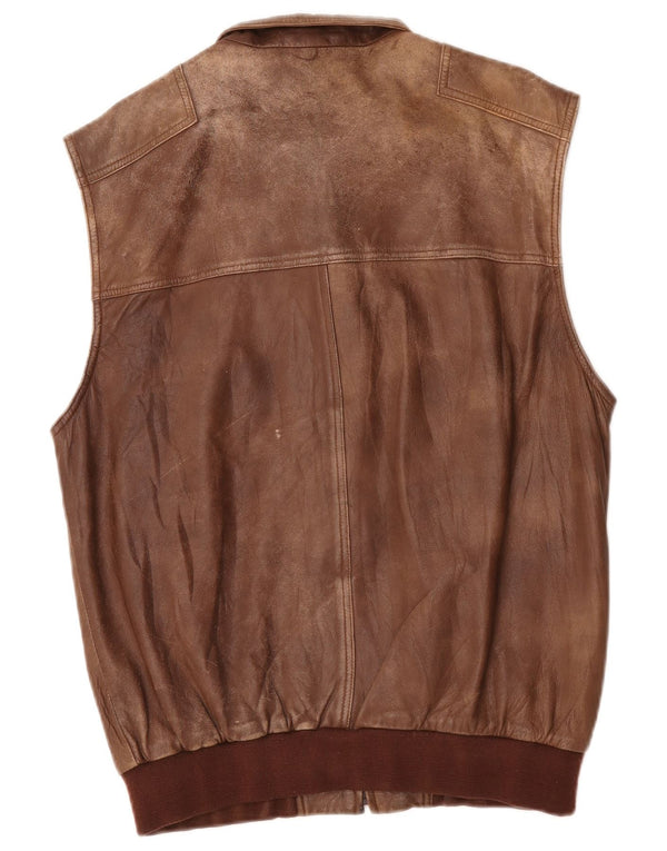 Exquisit Mens Leather Utility Gilet IT 52 XL Brown