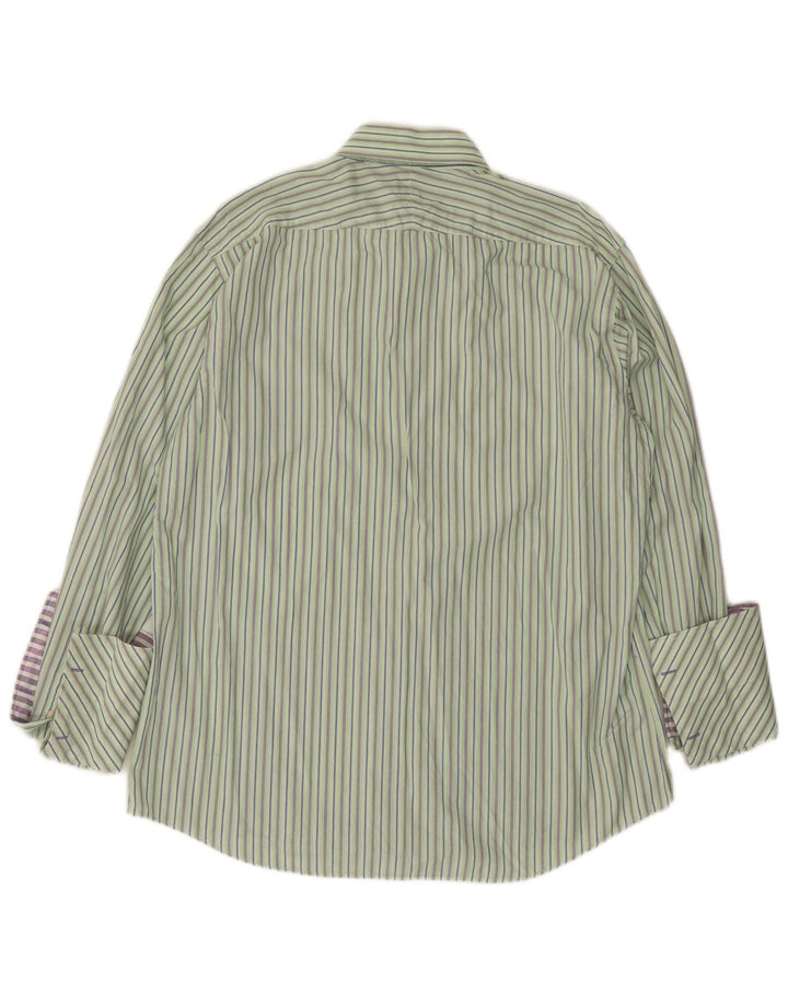 Paul Smith Mens Formal Shirt Size 45 17 1/2 XL Green Striped Cotton