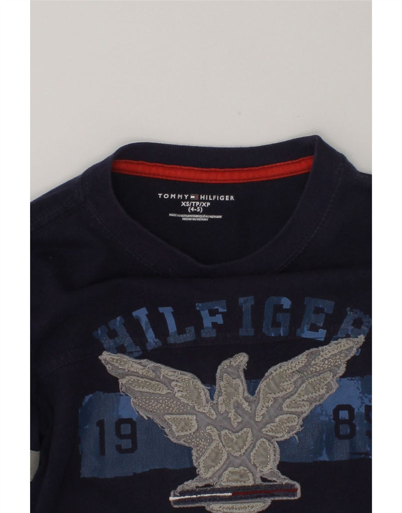 TOMMY HILFIGER Boys Graphic Top Long Sleeve 4-5 Years XS Navy Blue Cotton | Vintage Tommy Hilfiger | Thrift | Second-Hand Tommy Hilfiger | Used Clothing | Messina Hembry 