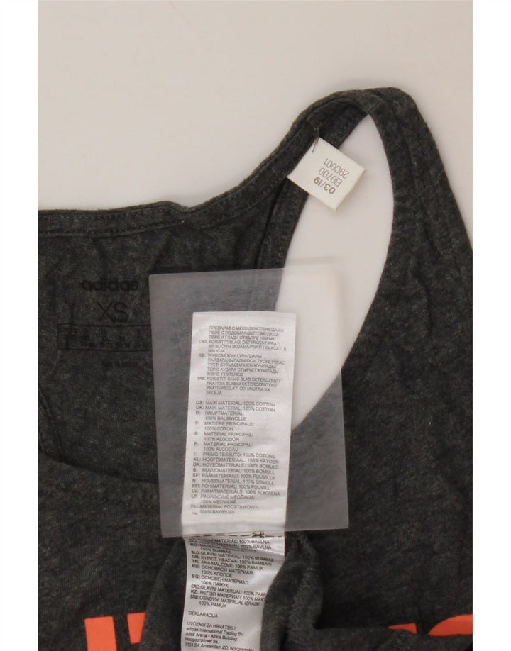 ADIDAS Womens Graphic Vest Top UK 4/6 XS Grey Cotton