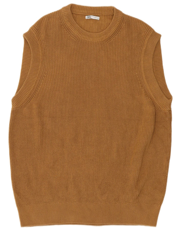 Zara Mens Vest Tank Top Small Brown Cotton