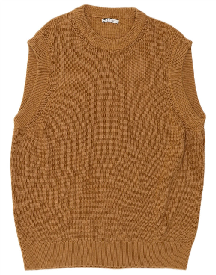 Zara Mens Vest Tank Top Small Brown Cotton